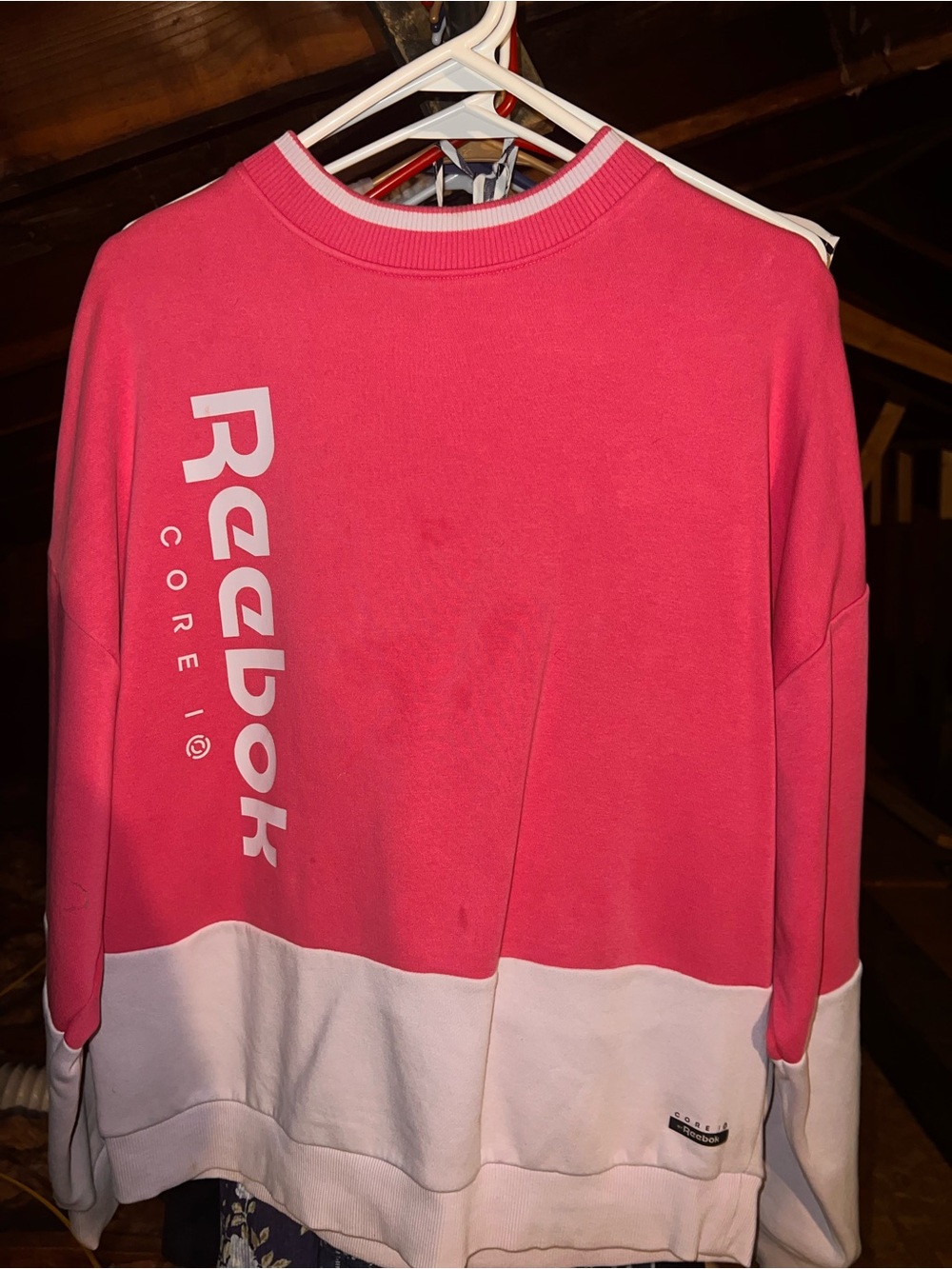 Reebok Pink and White Crewneck Colorblock Sweatshirt
